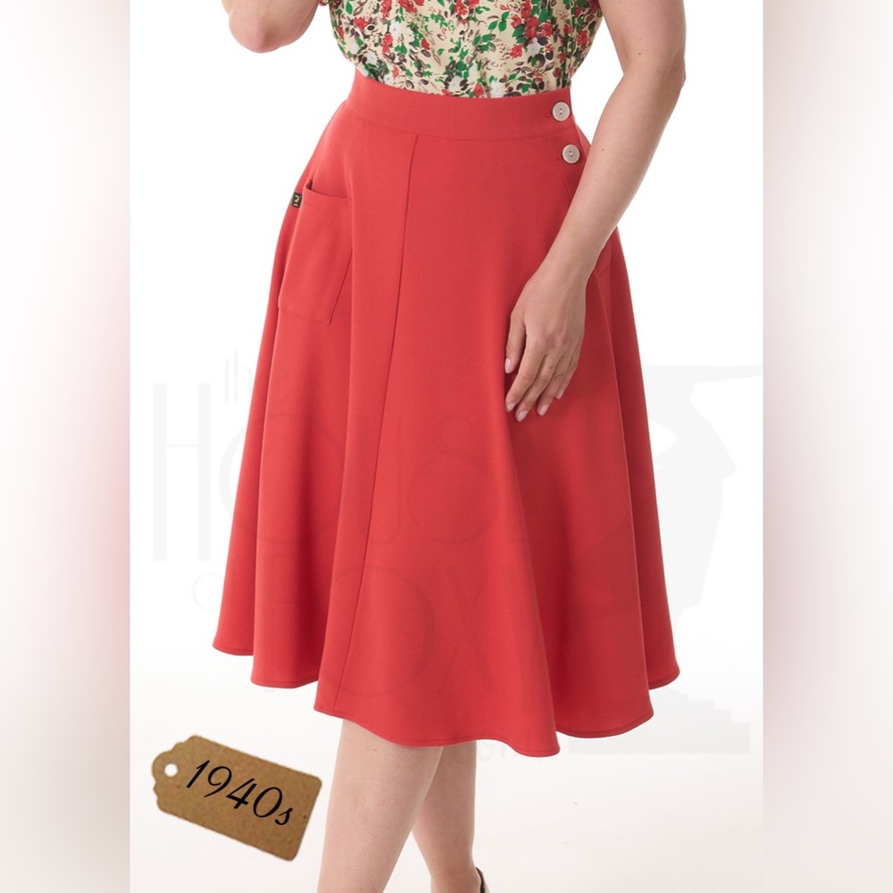 The House of Foxy 1940s Whirlaway A-Line Skirt in Terracotta UK 8, US 4 Small